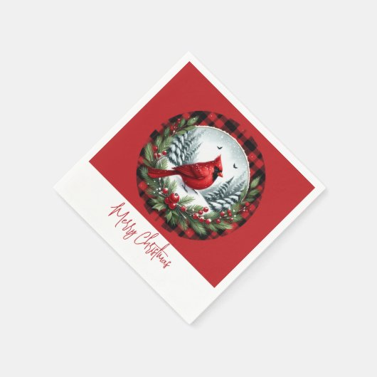 Serviette En Papier Red Cardinal with Holly Berries (Coin)