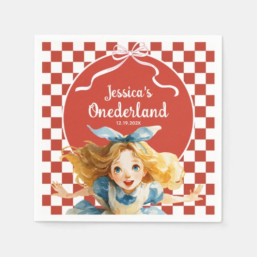 Serviette En Papier Red Checkered Alice in ONEDERLAND 1st Birthday (Devant)