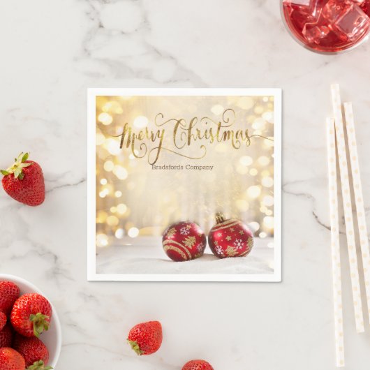 Serviette En Papier Red Christmas Balls Bokeh (En situation)