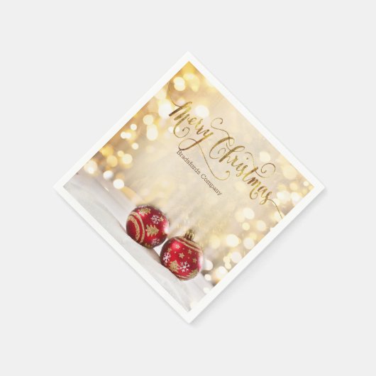 Serviette En Papier Red Christmas Balls Bokeh (Coin)