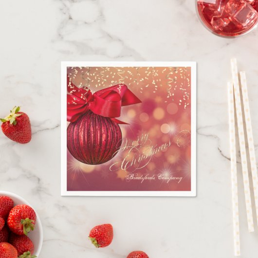 Serviette En Papier Red Christmas Balls Bokeh Company (En situation)