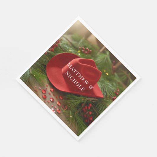 Serviette En Papier Red Christmas Cowboy Hat Wedding (Coin)