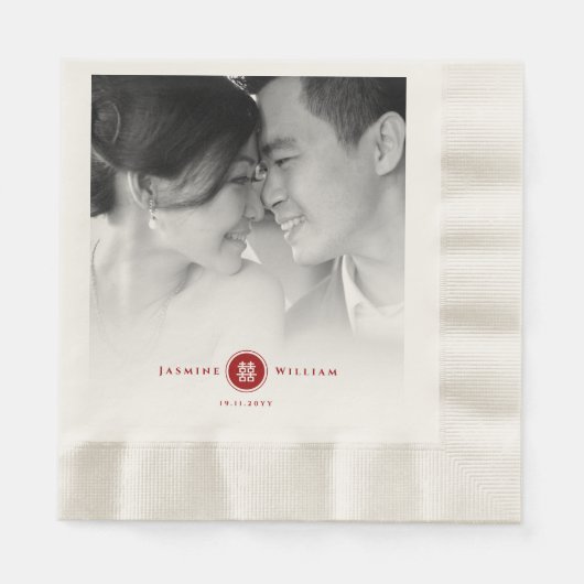 Serviette En Papier Red Circle Double Bonheur Mariage chinois Photo (Devant)