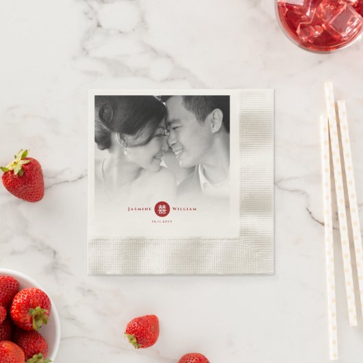Serviette En Papier Red Circle Double Bonheur Mariage chinois Photo (En situation)