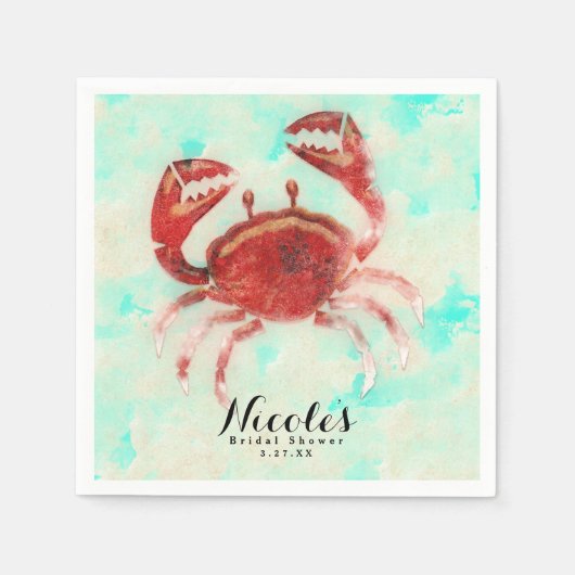 Serviette En Papier Red Crab Elegant Beach Fiançailles Personnalisé (Devant)