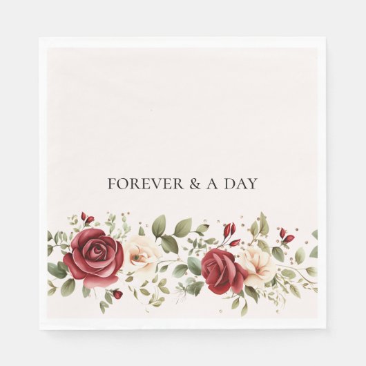Serviette En Papier Red Cream Rose Mariage or (Devant)