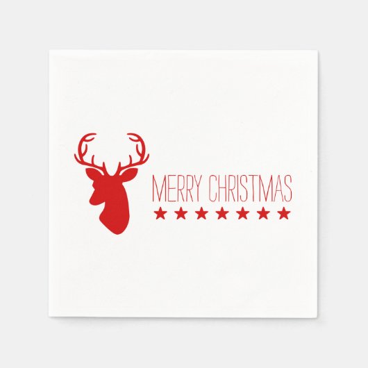 Serviette En Papier Red Deer Head Et Étoiles Avec Texte Joyeux Noël (Devant)