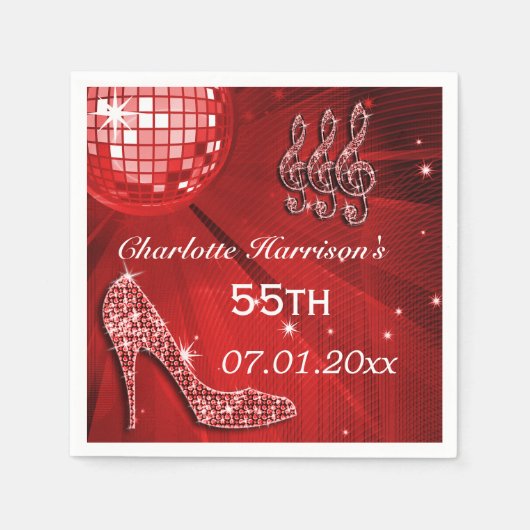Serviette En Papier Red Disco Ball and Sparkle Heels 55e (Devant)