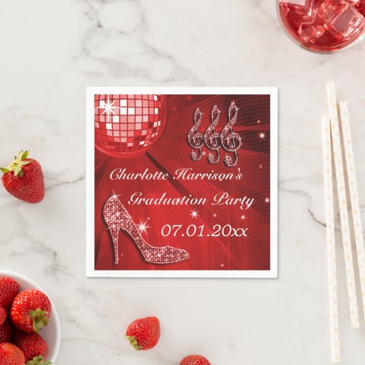 Serviette En Papier Red Disco Ball and Sparkle Heels Graduation (En situation)