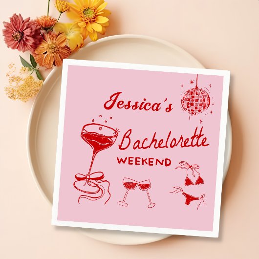 Serviette En Papier Red Disco Cocktail Bachelorette Party