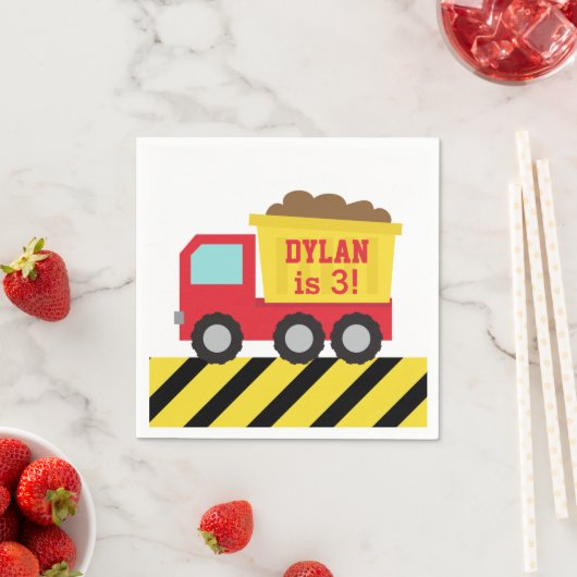 Serviette En Papier Red Dump Truck Construction Boys fête d'anniversai (En situation)