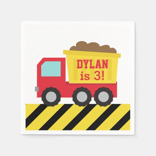 Serviette En Papier Red Dump Truck Construction Boys fête d'anniversai (Devant)