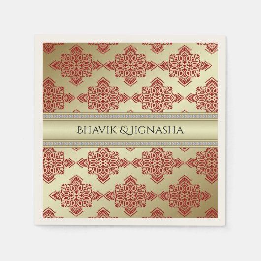 Serviette En Papier Red et Gold Indian Mariage damassé Napkin (Devant)