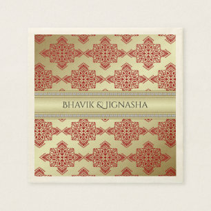 Serviette En Papier Red et Gold Indian Mariage damassé Napkin