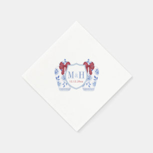 Serviette En Papier Red Ginger Jar Monogram Crest Mariage de Noël