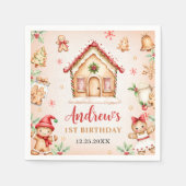 Serviette En Papier Red Gingerbread House 1st Birthday Party (Devant)