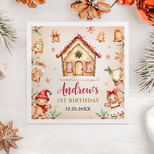 Serviette En Papier Red Gingerbread House 1st Birthday Party