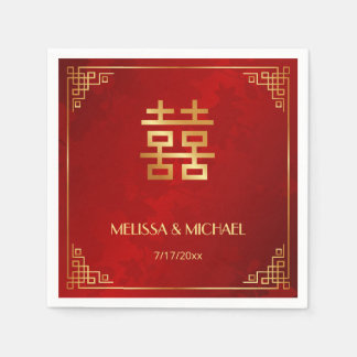 Serviette En Papier   Red  Gold Chinese Wedding Custom 