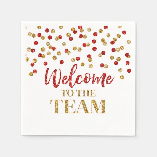 Serviette En Papier Red Gold Confetti Bienvenue à l'équipe de serviett (Devant)