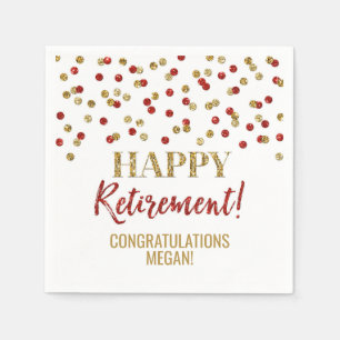 Serviette En Papier Red Gold Confetti joyeuse retraite