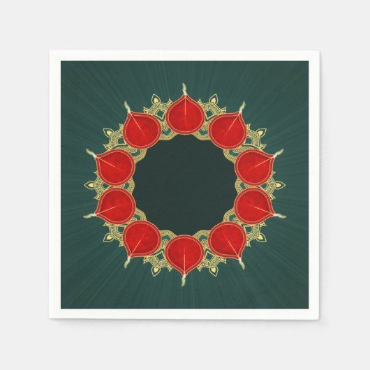 Serviette En Papier Red & Gold Diyas Mandala Diwali en Turquoise (Devant)