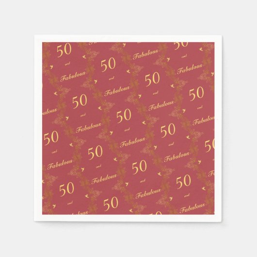 Serviette En Papier Red Gold moderne 50 Fabuleux anniversaire (Devant)