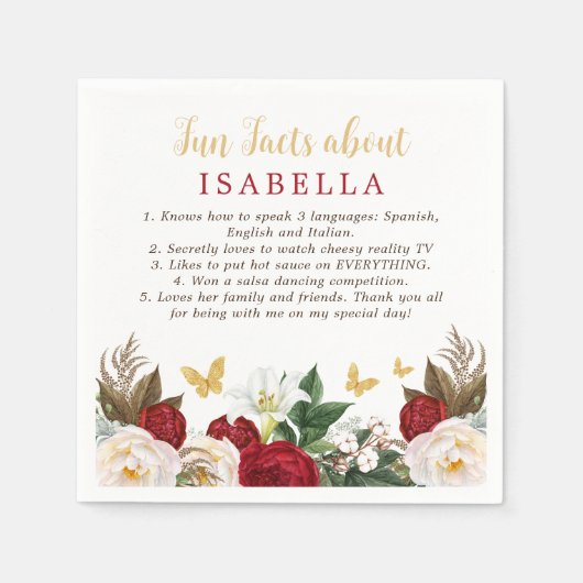 Serviette En Papier Red Gold Quinceañera Fun Fun Facts Naples (Devant)