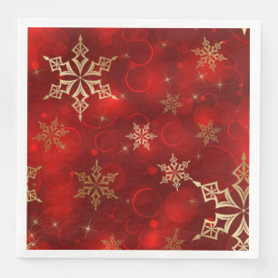 Serviette En Papier Red & Gold Snowflakes Noël Holiday Naples