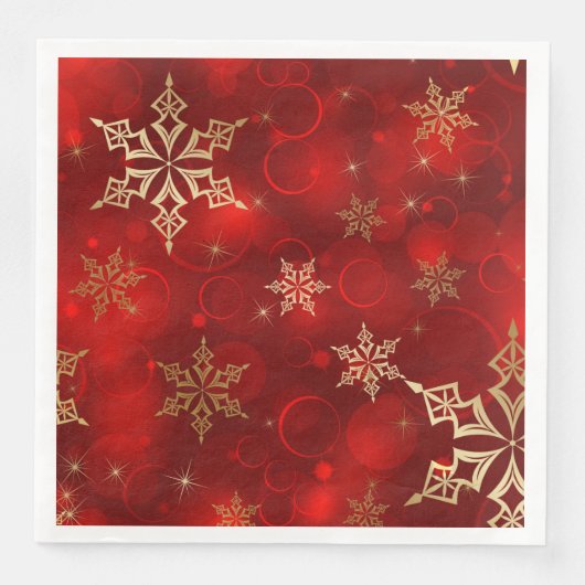 Serviette En Papier Red & Gold Snowflakes Noël Holiday Naples (Devant)