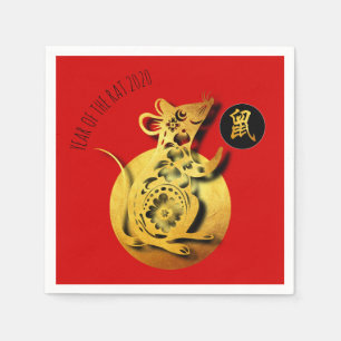 Serviette En Papier Red Golden Rat Papercut Chinois Nouvel An 2020 PPN