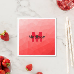 Serviette En Papier Red gradient geometric mesh pattern Monogram