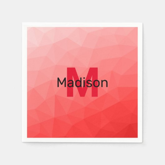 Serviette En Papier Red gradient geometric mesh pattern Monogram (Devant)