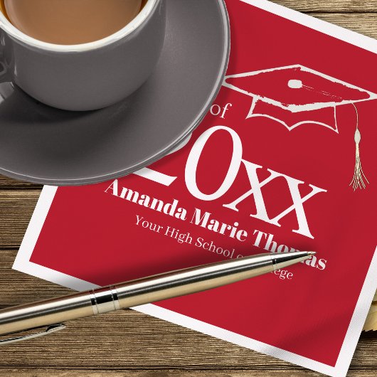 Serviette En Papier Red Graduation Script Name Class Year Design