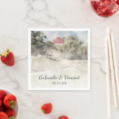 Serviette En Papier Red Grange sur Hillside Country Farm Mariage (En situation)