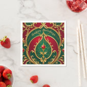 Serviette En Papier Red Green Gold Noël Holiday Napkin (En situation)