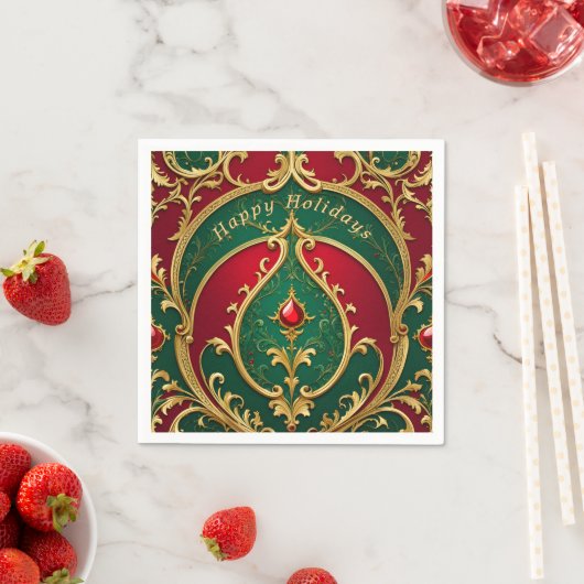 Serviette En Papier Red Green Gold Noël Holiday Napkin (En situation)