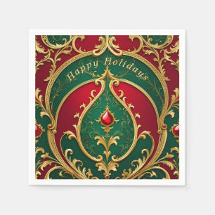 Serviette En Papier Red Green Gold Noël Holiday Napkin