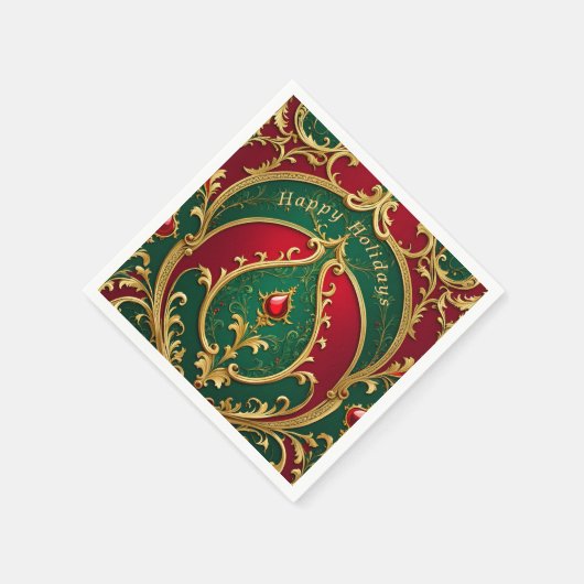 Serviette En Papier Red Green Gold Noël Holiday Napkin (Coin)