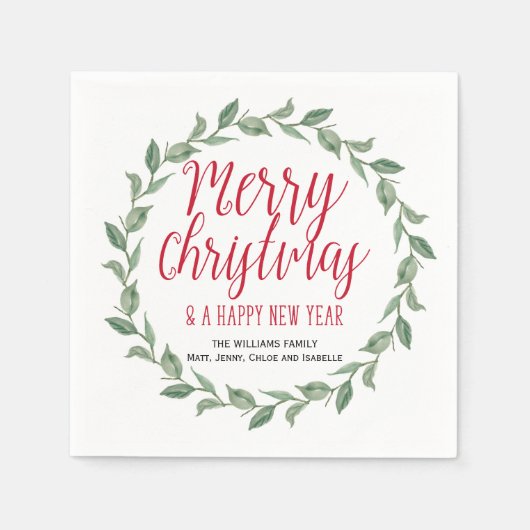 Serviette En Papier Red Green Personnalisé Joyeux Noël Wreath (Devant)
