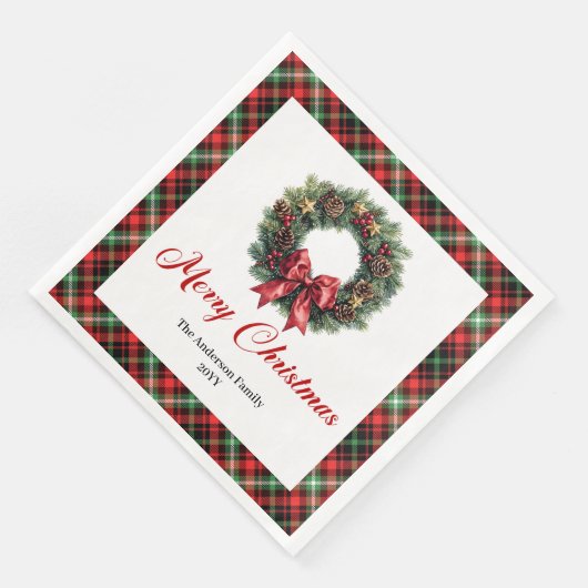 Serviette En Papier Red Green Plaid Christmas Wreath Napkins Custom (Coin)