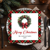 Serviette En Papier Red Green Plaid Christmas Wreath Napkins Custom