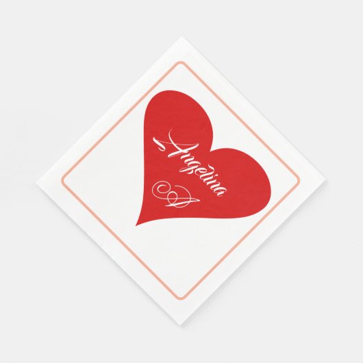 Serviette En Papier Red Heart Love Valentine's Day Name & Monogram (Coin)