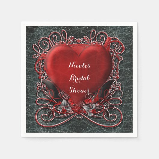 Serviette En Papier Red Heart & Rose Gothic Valentine Wedding Party (Devant)