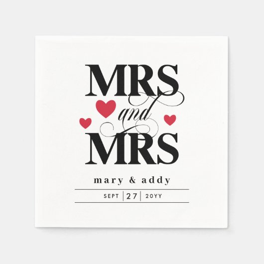Serviette En Papier Red Hearts Mrs & Mrs Lesbian Mariage (Devant)