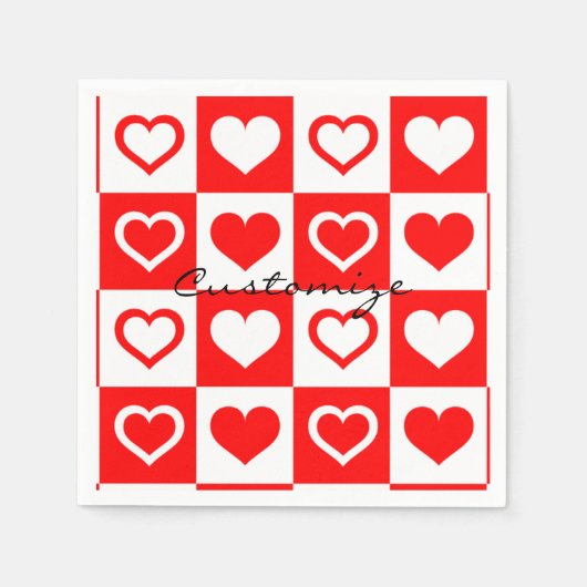 Serviette En Papier Red Hearts Plaid Motif Thunder_Cove (Devant)