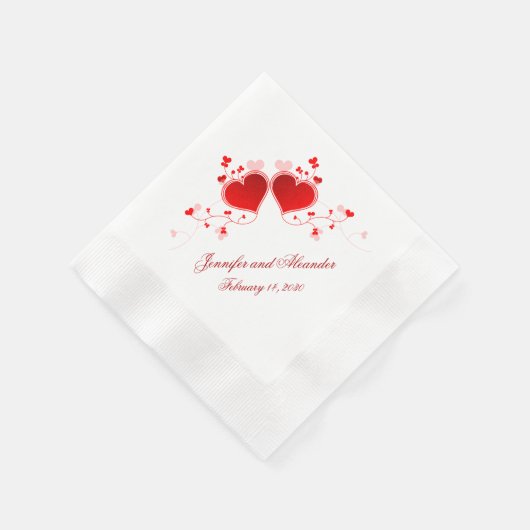 Serviette En Papier Red Hearts Valentine's Day Mariage serviettes pers (Coin)