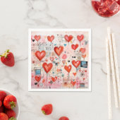Serviette En Papier Red Hearts Whimsical Love Motif (En situation)