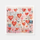 Serviette En Papier Red Hearts Whimsical Love Motif (Devant)