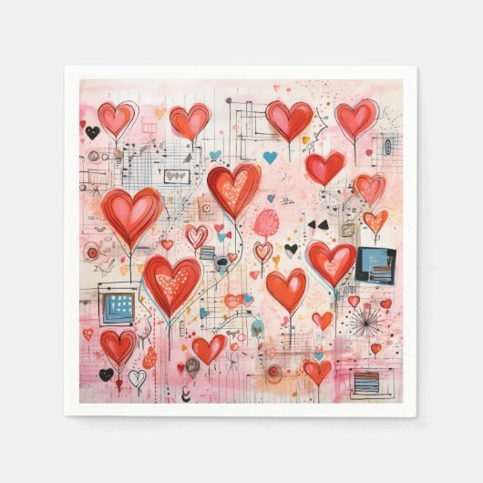 Serviette En Papier Red Hearts Whimsical Love Motif (Devant)