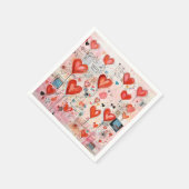 Serviette En Papier Red Hearts Whimsical Love Motif (Coin)